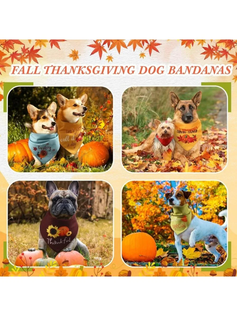 200 Pcs Fall Dog Bandanas - Washable Triangle Scarves for Pets, Thanksgiving